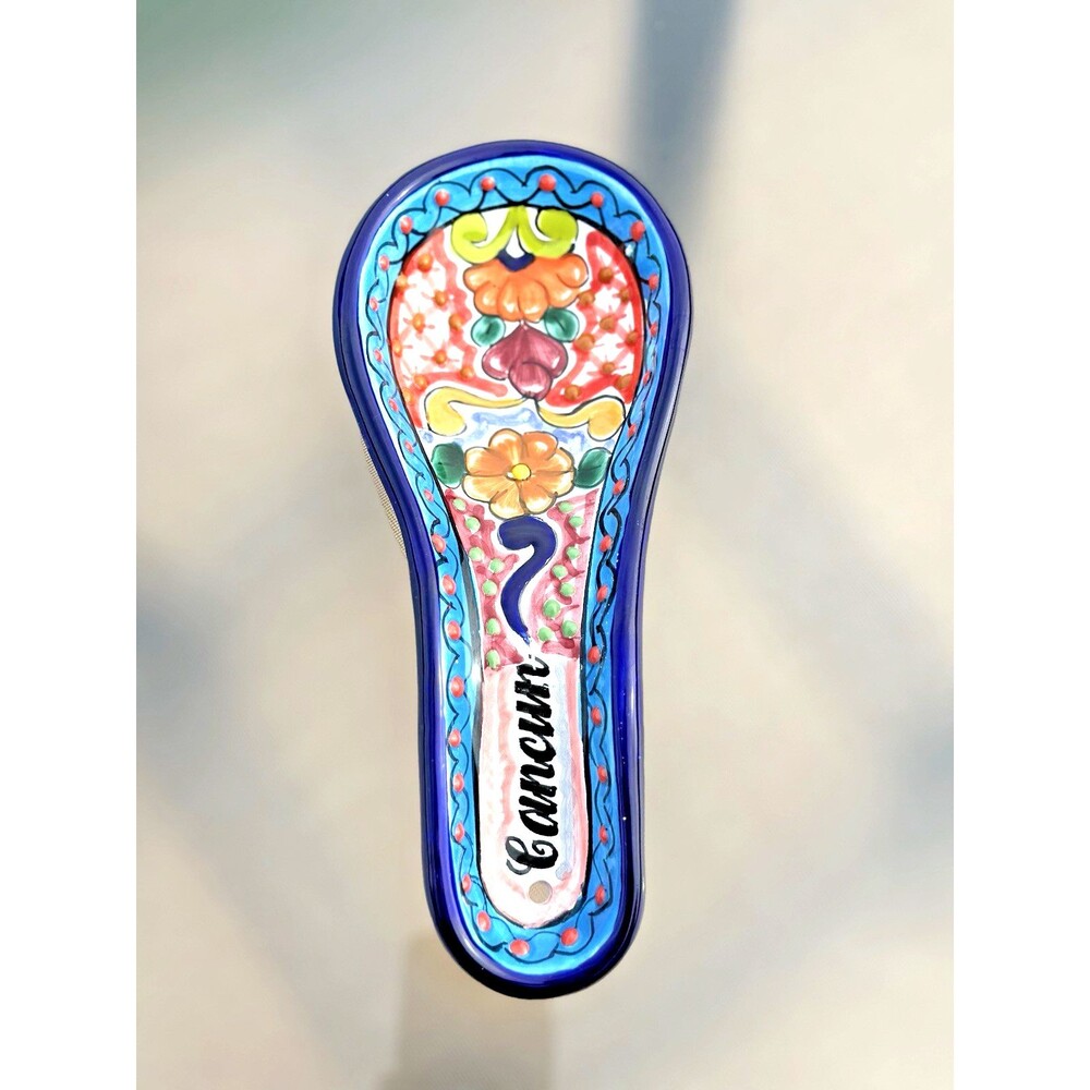 Authentic Mexican Talavera Folk Art Hand 3D painted Ceramic Spoon Rest 9 3/8"